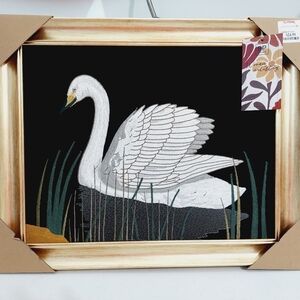 NWT BP Home  21" X 17" Textile Woven Wall Art Elegant Swan.